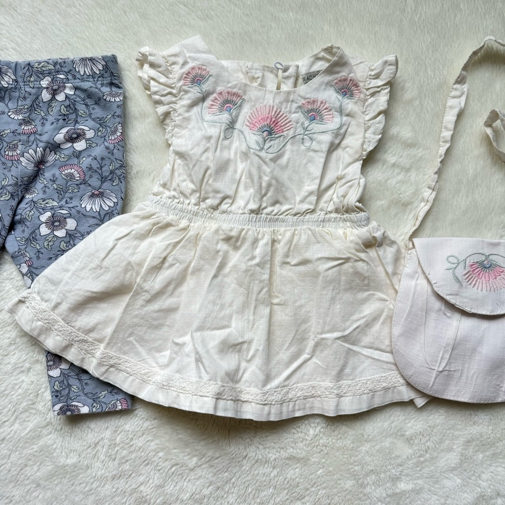 Rachel Zoe Baby Floral White Blue Top Pants & Bag Matching Set Size 18M EUC